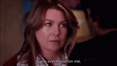 A Woman Is Talking To A Man And Says `` If You Ever Cheat On Me , '' GIF
