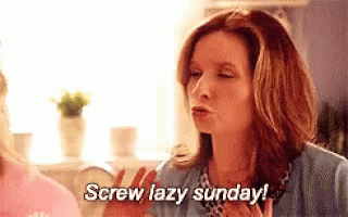 A Woman Is Talking To Another Woman And Saying `` Screw Lazy Sunday ! '' GIF