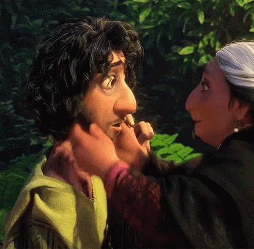 A Woman Is Touching A Man 'S Face In A Cartoon GIF