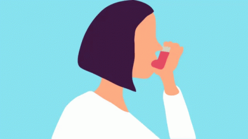A Woman Is Using A Red Inhaler In Her Mouth GIF