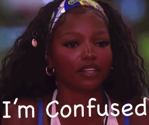 A Woman Is Wearing A Headband And Earrings And Has The Words `` I 'M Confused '' On Her Face . GIF