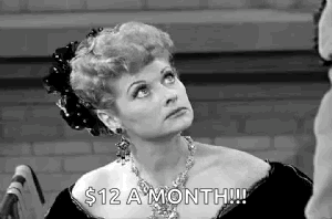 A Woman Is Wearing A Necklace And Earrings And Says `` $ 12 A Month '' . GIF