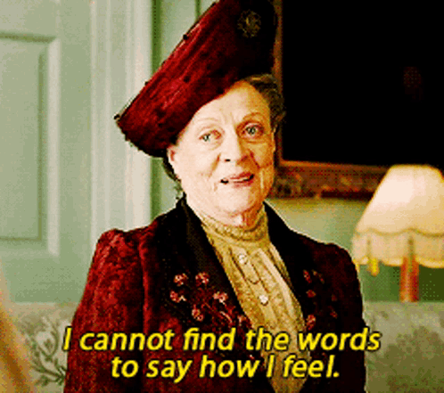 Woman In Red Hat And Jacket Saying I Cannot Find Words GIF