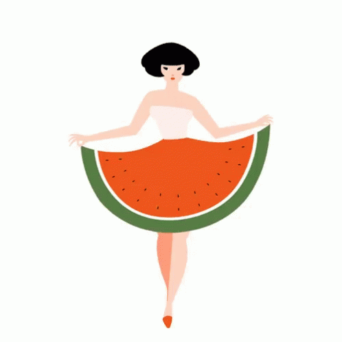 A Woman Is Wearing A Watermelon Slice As A Skirt GIF