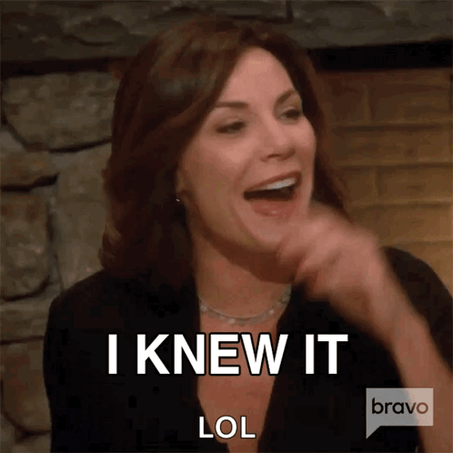 A Woman Laughs And Says " I Knew It Lol " GIF