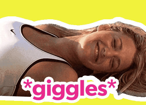 A Woman Laying Down With The Words * Giggles * Written On The Bottom GIF