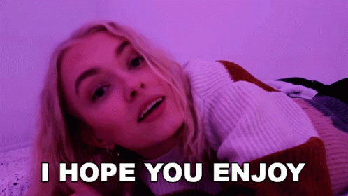 A Woman Laying On A Bed With The Words " I Hope You Enjoy " On The Bottom GIF