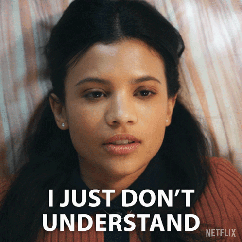 A Woman Laying On A Bed With The Words " I Just Don 'T Understand " On The Bottom GIF