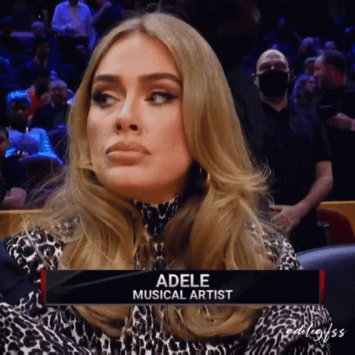 A Woman Named Adele Is Sitting In A Stadium GIF