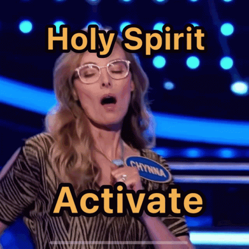 A Woman On A Stage With The Words Holy Spirit Activate GIF