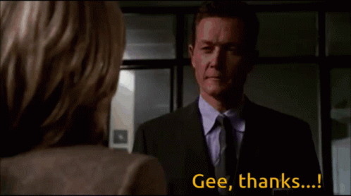A Woman 'S Back Is Shown With The Words Gee Thanks Written Below Her GIF