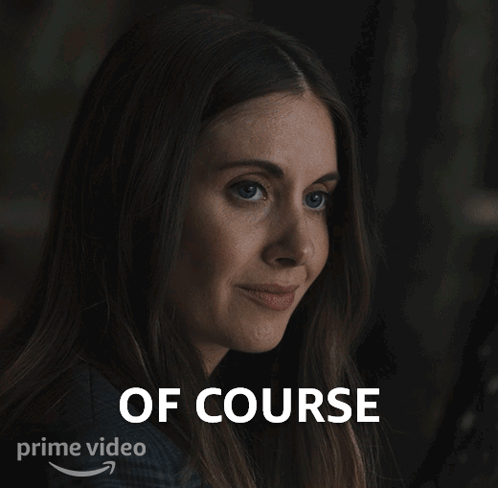 A Woman 'S Face Is Next To The Words Of Course GIF