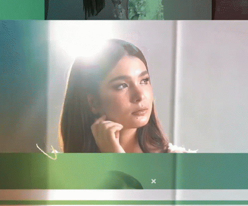 A Woman 'S Face Is Shown In A Green And White Graphic With A X In The Corner GIF