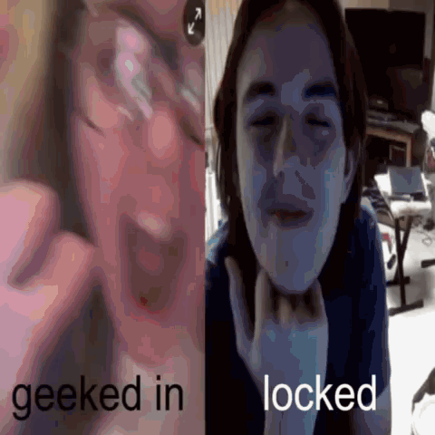 A Woman 'S Face Is Shown With The Words Geeked In And Locked Below It GIF