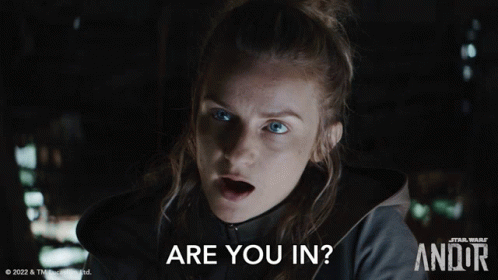 Woman Saying Are You In In Front Of Star Wars Logo GIF