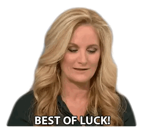 a woman says best of luck in a sticker