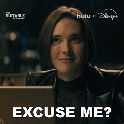 A Woman Says Excuse Me While Looking At A Laptop Screen GIF