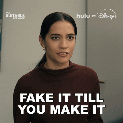 A Woman Says Fake It Till You Make It Next To A Disney Logo GIF