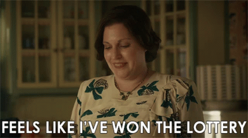 A Woman Says " Feels Like I 'Ve Won The Lottery " While Smiling GIF