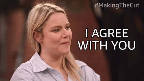 a woman says i agree with you in a making the cut ad