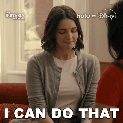 A Woman Says I Can Do That While Sitting On A Couch With Her Eyes Closed GIF