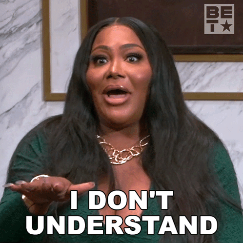 A Woman Says I Do N't Understand While Holding Her Hand Out GIF