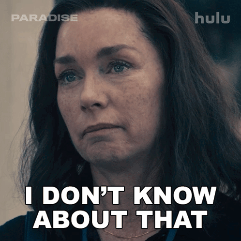 A Woman Says I Don 'T Know About That In Front Of A Hulu Logo GIF