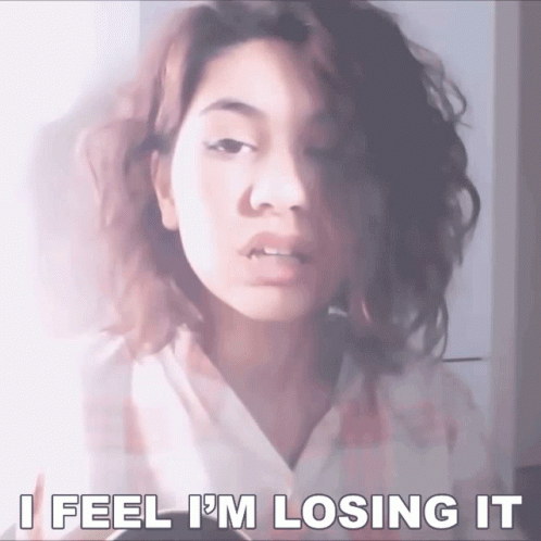 a woman says " i feel i 'm losing it " in front of a white background