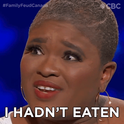 A Woman Says " I Hadn 'T Eaten " On A Blue Background GIF