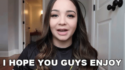 A Woman Says I Hope You Guys Enjoy In Front Of A Door GIF