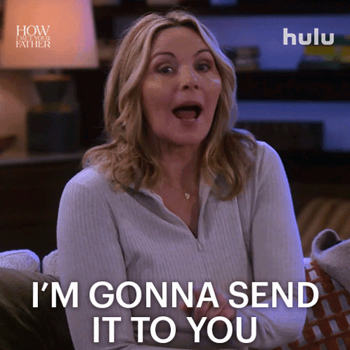 A Woman Says I 'M Gonna Send It To You While Sitting On A Couch GIF