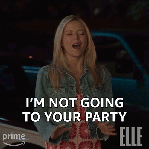 A Woman Says I 'M Not Going To Your Party In Front Of A Car GIF