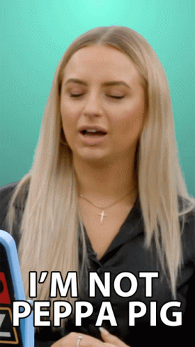 A Woman Says " I 'M Not Peppa Pig " In Front Of A Blue Background GIF