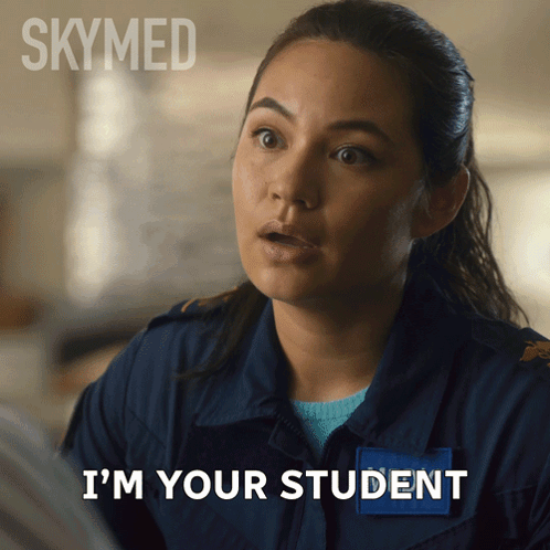 A Woman Says I 'M Your Student On A Poster For Skymed GIF