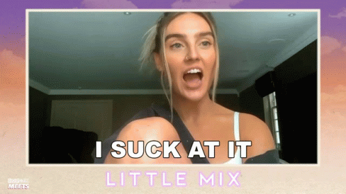 A Woman Says " I Suck At It Little Mix " In Front Of A Purple Background GIF