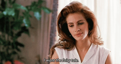 A Woman Says I Want The Fairy Tale In A White Shirt GIF