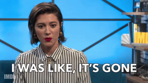 A Woman Says " I Was Like It 'S Gone " In Front Of A Blue Background GIF