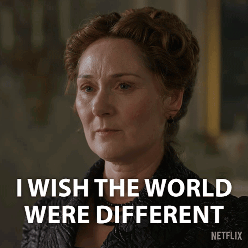 A Woman Says " I Wish The World Were Different " In Front Of A Netflix Logo GIF