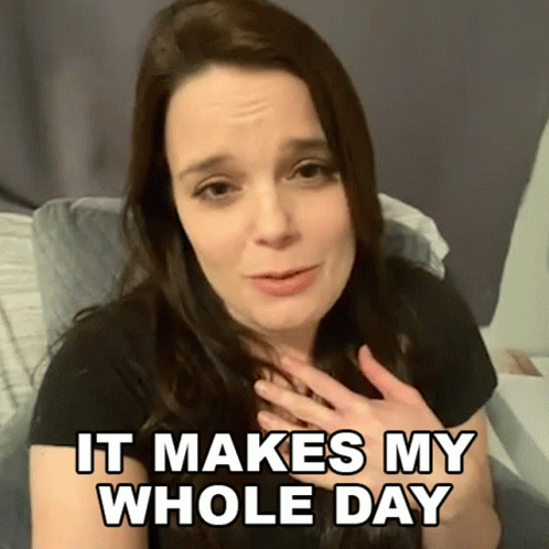 A Woman Says It Makes My Whole Day While Sitting On A Bed GIF