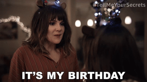A Woman Says It 'S My Birthday While Wearing A Reindeer Hat GIF