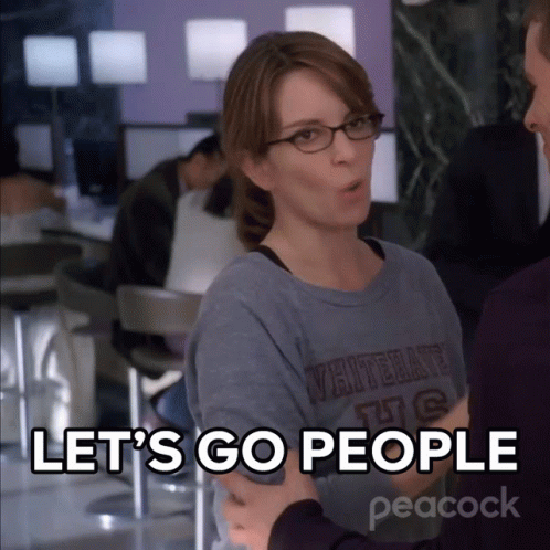A Woman Says Let 'S Go People In A Peacock Advertisement GIF