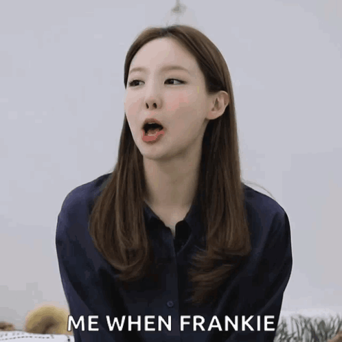 A Woman Says Me When Frankie With Her Hands In The Air GIF
