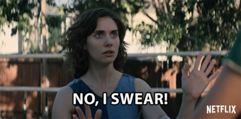a woman says no i swear in front of a netflix ad