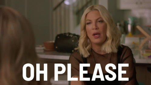 A Woman Says Oh Please In Front Of A Black Background GIF