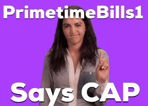 A Woman Says Primetime Bills1 Says Cap In Front Of A Purple Background GIF