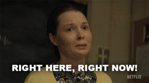 A Woman Says " Right Here Right Now " In A Netflix Advertisement GIF