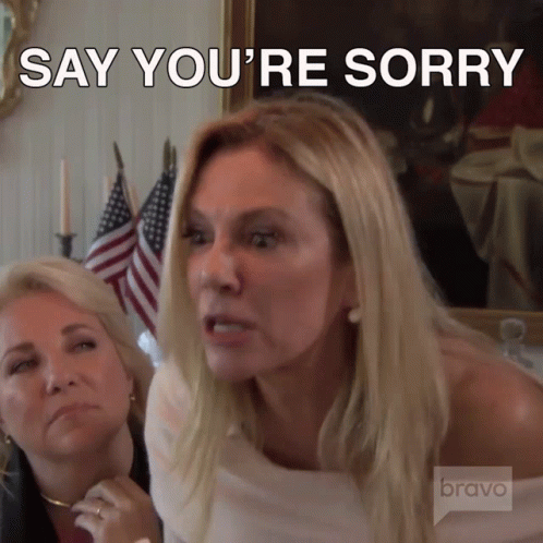 Woman Saying Say You're Sorry In Front Of Bravo Logo GIF
