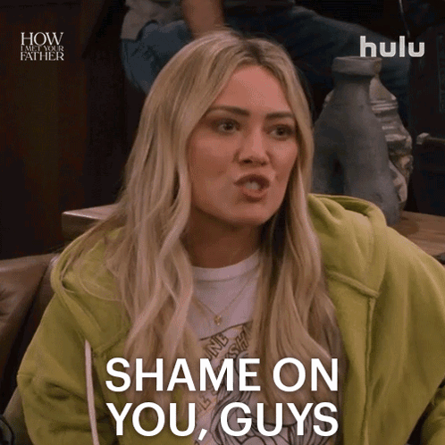 A Woman Says Shame On You Guys In A Hulu Ad GIF