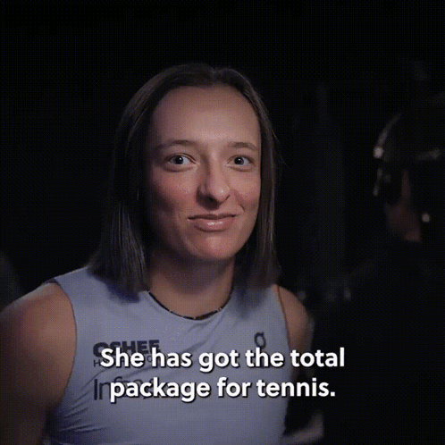 A Woman Says She Has Got The Total Package For Tennis While Smiling GIF