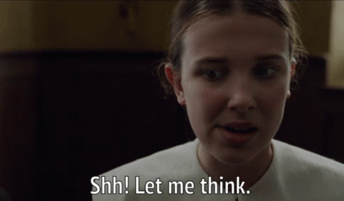A Woman Says " Shh Let Me Think " In A Close Up Of Her Face GIF
